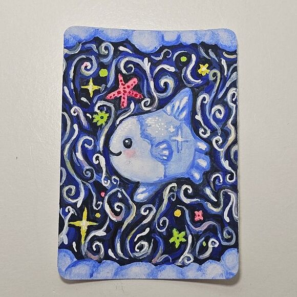 ACEO Swirls & Fish by Sarah Gonzalez, Original Art Card, Marker Ink Pencil - Picture 2 of 4